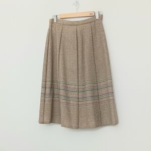 Mairi Macintyre Wool Skirt Size 8* Midi A-Line Pleated Skirt Tan Pastel Stripes
